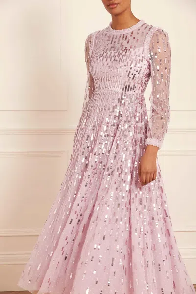 Needle & Thread Sequin Dash Long Sleeve Ankle Gown In Pink