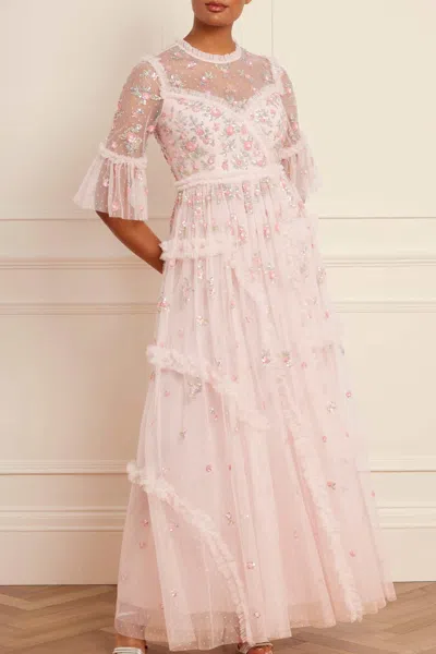 Needle & Thread Shimmer Ditsy Long Sleeve Gown In Pink