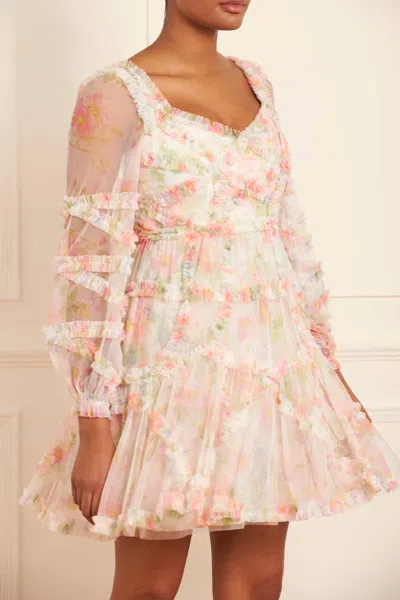 Needle & Thread Immortal Rose Maeve Long Sleeve Mini Dress In Multi