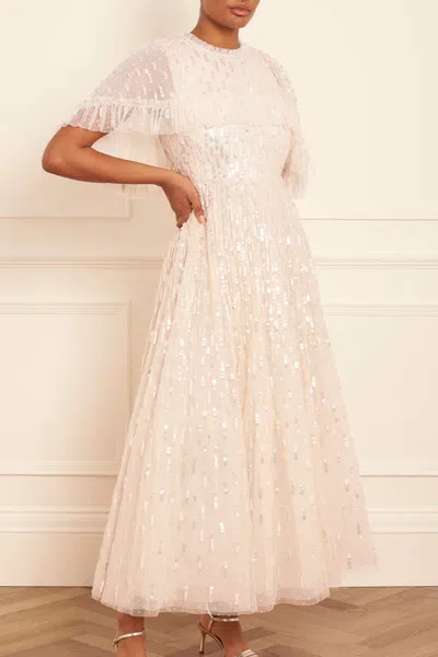 Needle & Thread Sequin Dash Cape Ankle Gown In Champagne