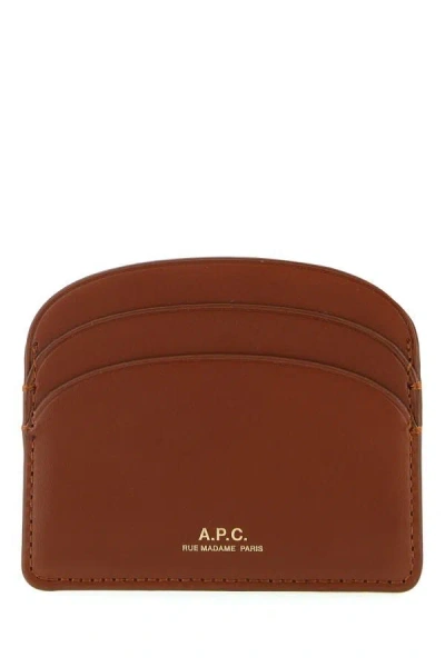 Apc Demi Lune Brown Leather Card Holder With Logo A.p.c. Woman