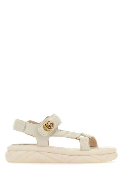 Gucci Woman Ivory Leather Sandals In White
