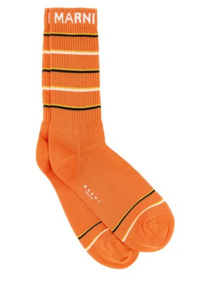 Marni Man Orange Cotton Blend Socks
