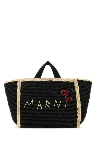 Marni Black Raffia Shopping Bag