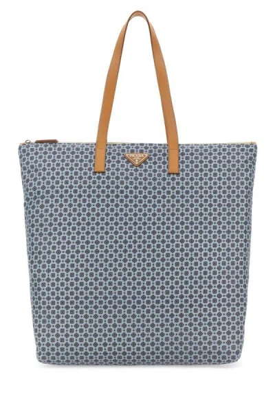 Prada Man Printed Re-nylon Shopping Bag In Multicolor