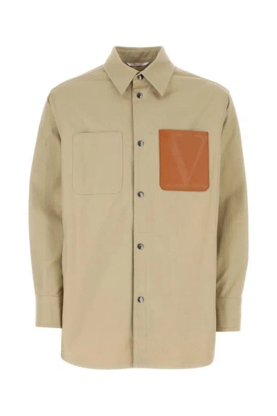 Valentino Logo Patch Collared Button In Brown
