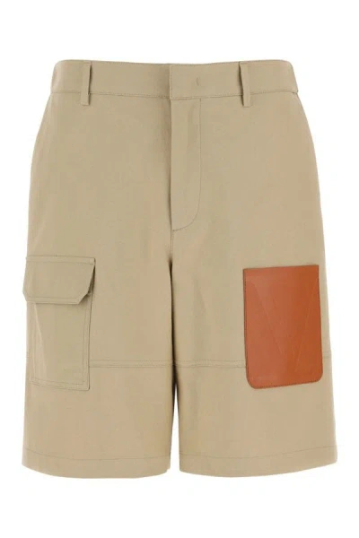 Valentino Garavani Man Shorts & Bermuda Shorts Beige Size 34 Cotton, Elastane, Calfskin In Multicolor