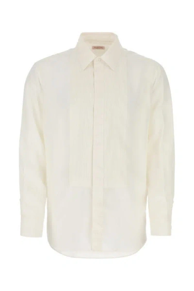 Valentino Garavani Man Ivory Silk Shirt In White