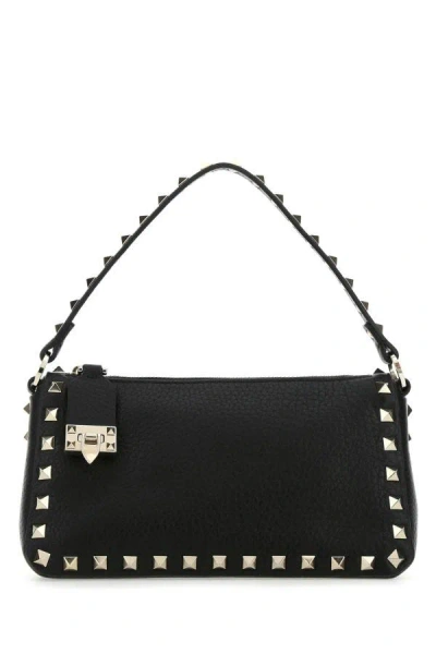 Valentino Garavani Woman Black Leather Small Rockstud Handbag