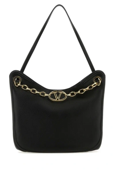 Valentino Garavani Woman Black Leather Vlogo Moon Shopping Bag