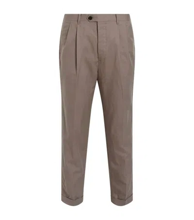 Allsaints Linen-organic Cotton Cross Taillis Trousers In Brown