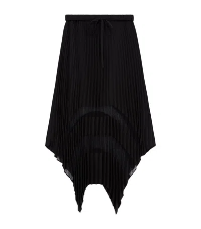 The Kooples Womens Black Sheer-panel Asymmetric-hem Woven Midi Skirt