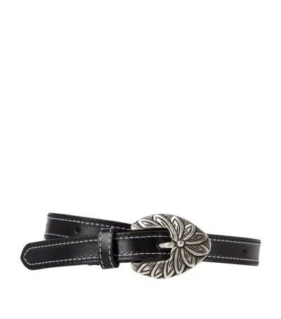 The Kooples Floral Engraved Buckle Belt In Black
