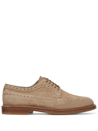 Brunello Cucinelli Longwing Brogue Derby Shoes In Brown