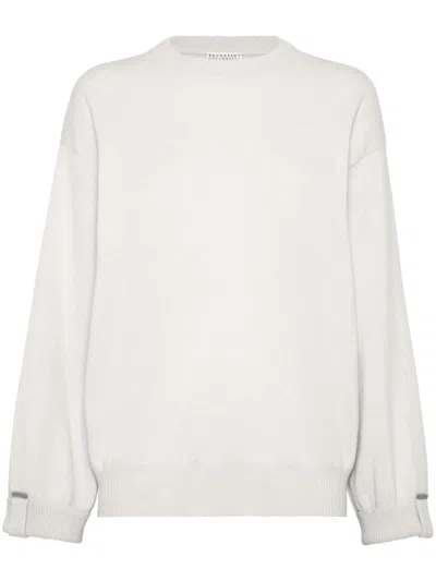 Brunello Cucinelli Women's Cashmere Sweater With Shiny Details In White
