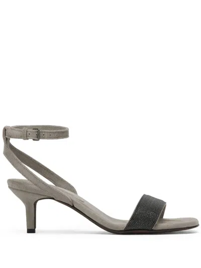 Brunello Cucinelli Suede High Heels Sandals In Grey