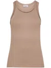 Brunello Cucinelli Women's Stretch Cotton Ribbed Jersey Top With Satin Trims In Light_brown