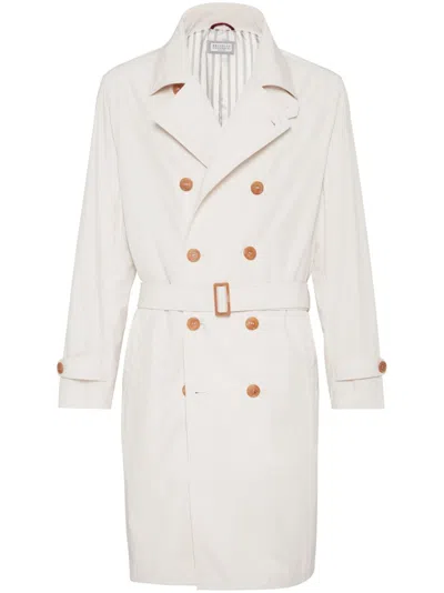 Brunello Cucinelli Notched-lapels Double-breasted Trench Coat In White