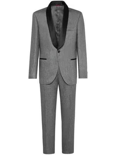 Brunello Cucinelli Linen Tuxedo Suit In Grey
