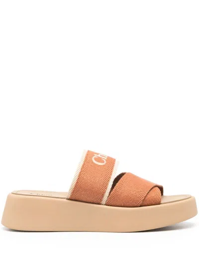 Chloé Mila Leather Flatform Sandals In Brown