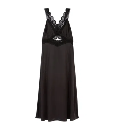 The Kooples Silk Lace-trimmed Slip Dress In Black