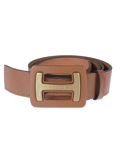 Hogan Logo Engraved Belt In Brown