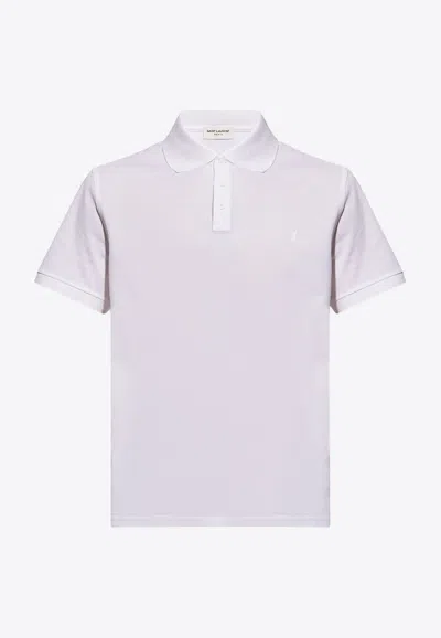 Saint Laurent Cassandre Embroidered Polo T-shirt In White