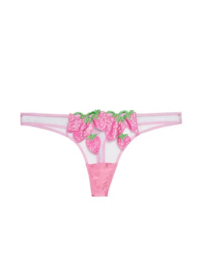 Fleur Du Mal Strawberry-motif Sheer Thong In Pink Cadillac