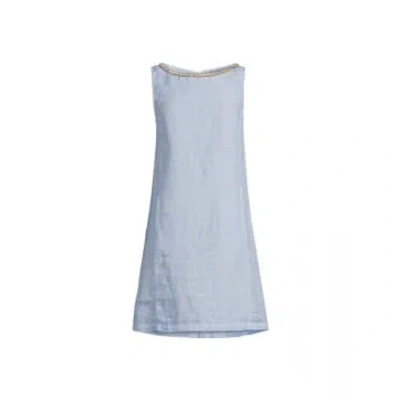120 Linen 120% Linen Embellished Round Neck Sleeveless Dress Size: 8, Col: Blue