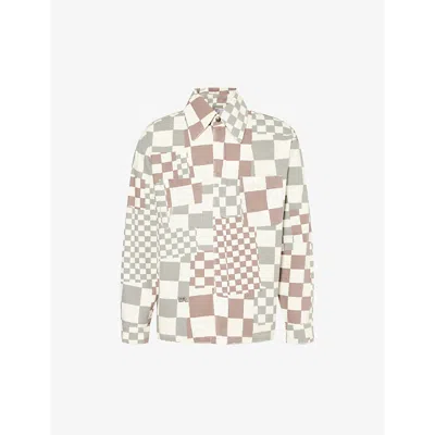 Erl Mens White Checked Brand-embroidered Cotton Jacket