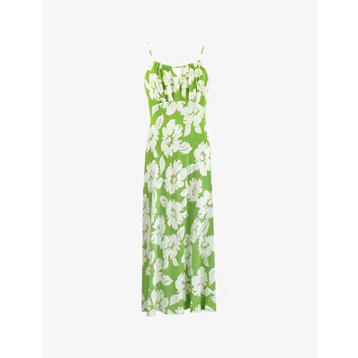 Ro&zo Floral-print Cut-out Woven Midi Dress In Green