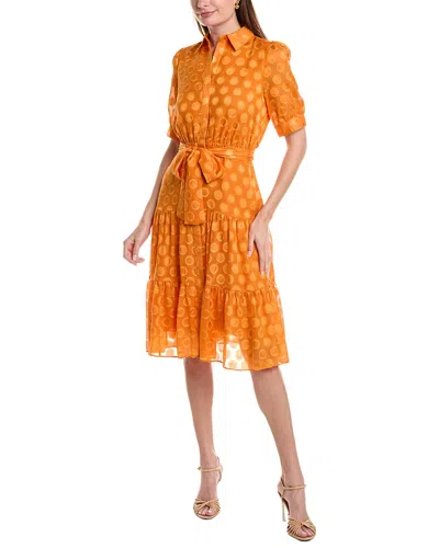 Nicole Miller Circle Fil Coupe Shirtdress In Orange