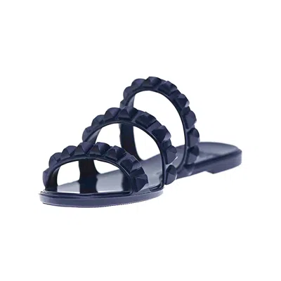 Carmen Sol Maria 3 Strap Flat Jelly Sandals In Navy Blue