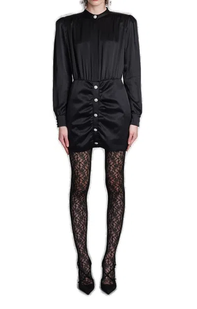 Alessandra Rich Ruched Detail Satin Dress In Black