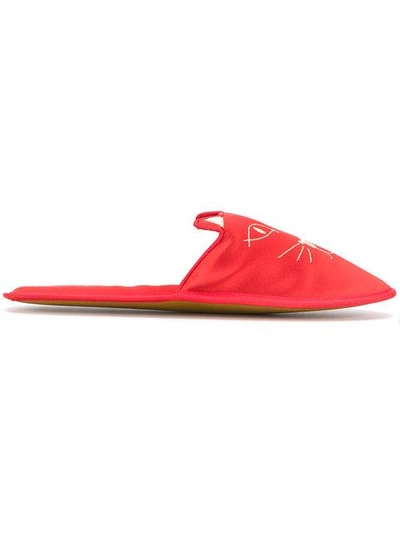 Charlotte Olympia Kitty Slippers In Red