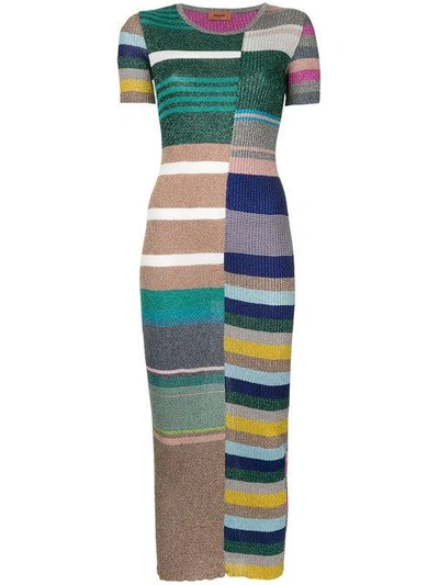 Missoni Ribbed Lamé Knit Midi Dress, Multicolor In Green Multi