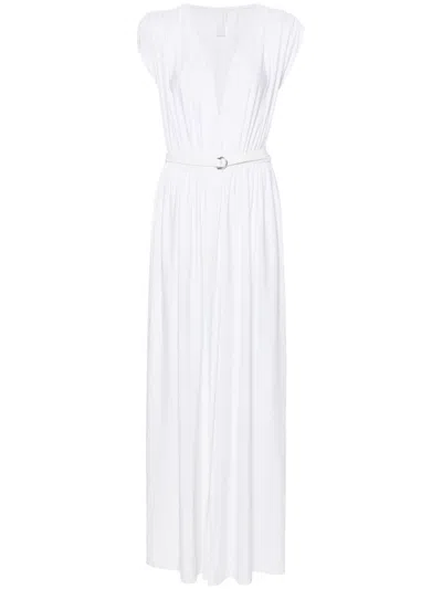 Norma Kamali Belted Gathered Maxi Dress In White