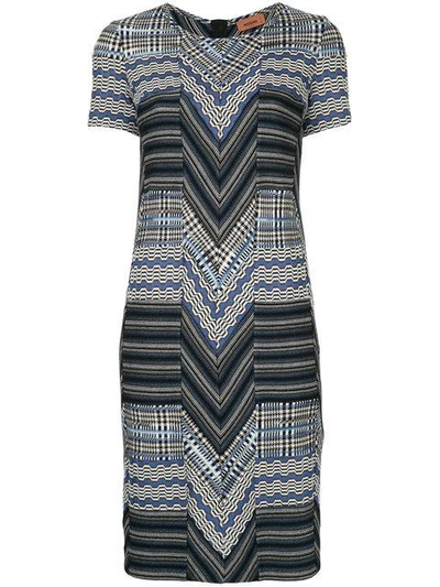 Missoni Short-sleeve Patchwork Jacquard Dress, Blue