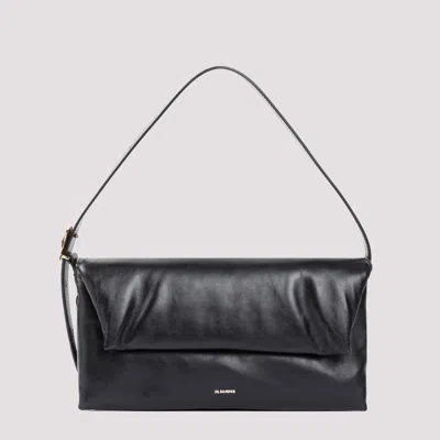 Jil Sander Origami Leather Shoulder Bag In Black