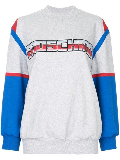 Moschino Tri-tone Logo Cotton Sweatshirt In Grigio-bluette-rosso