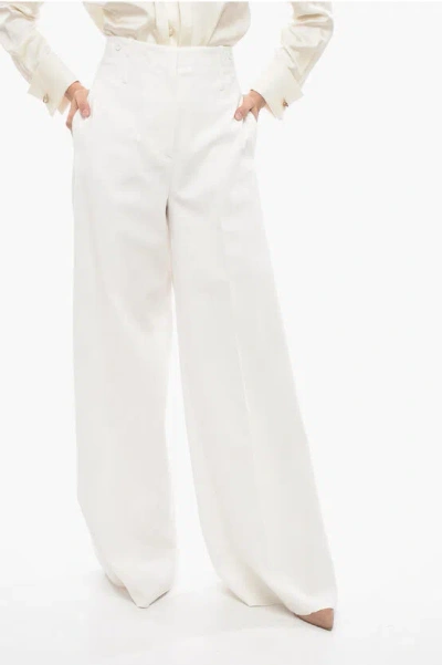 Max Mara Yang Pleated Stretch-cotton Wide-leg Pants In White