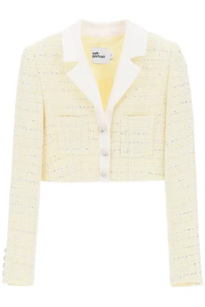 Self-portrait Boucle Cropped Jacket In Giallo
