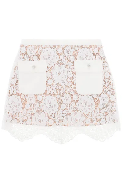 Self-portrait Mini Skirt In Floral Lace In Bianco
