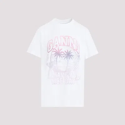 Ganni White Basic Cocktail Cotton Jersey T-shirt In Pink
