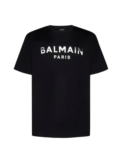 Balmain Men's Logo Printed Crewneck T-shirt In Noir Blanc