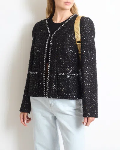 Pre-owned Chanel Ss/2022 Sequin Jacket With Pocket Detail In Black