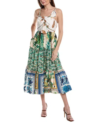 Farm Rio Mixed Prints Bow Top Midi Dress In Multi