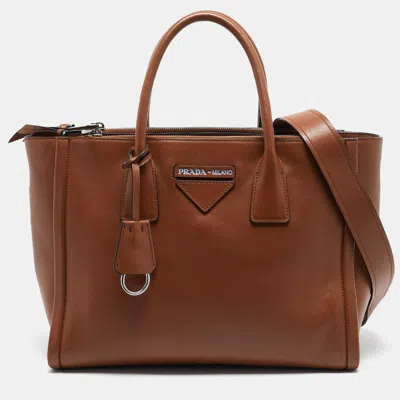 Prada Leather Concept Double Zip Tote In Brown
