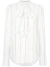 Chloé Striped Chiffon Tie-neck Shirt, White/green In White