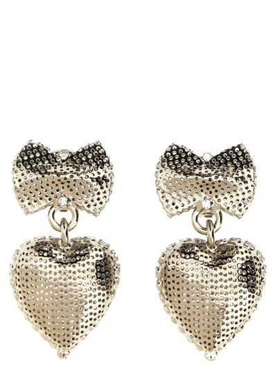 Alessandra Rich Perforated Detail Heart Peandant Earrings In Silver